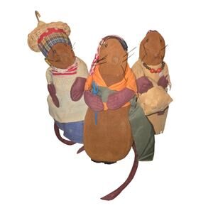 Vintage Dressed Mouse Figurines Set - Handmade Cloth Mice Rustic Primitive Decor